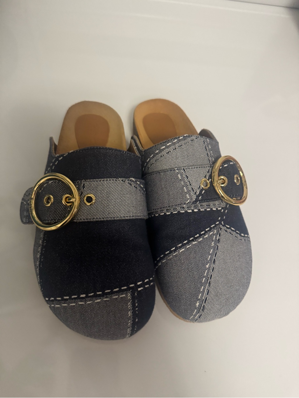 See By Chlo Joei Clogs See By Chlo Black Denim Slip-On With Gold Ring Accent
